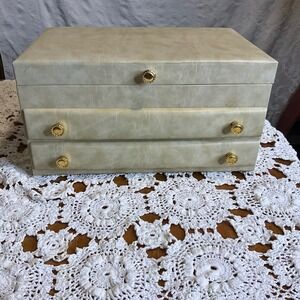 Vintage 60's Buxton Jewelry Box Organizer 3 Drawer Storage Case MCM Cottagecore